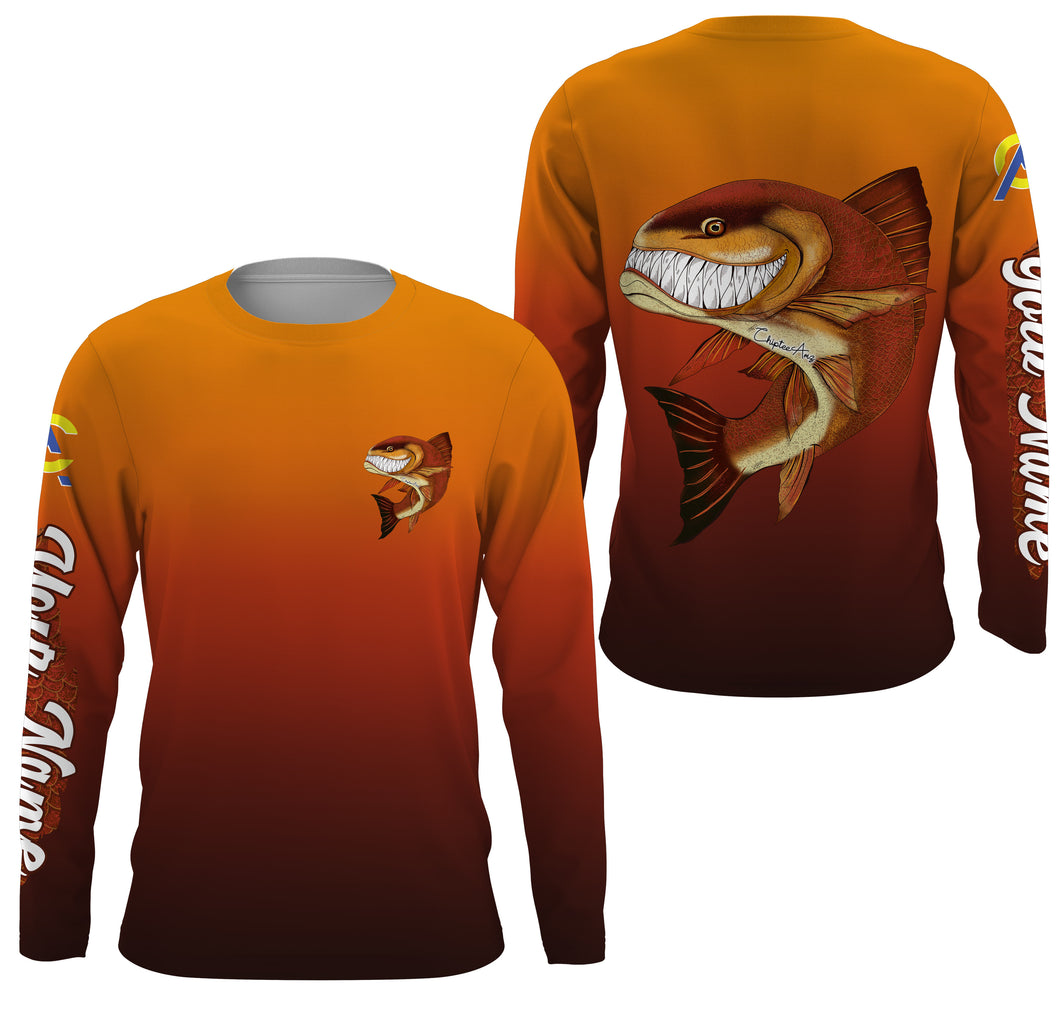 Redfish fishing custom name with angry Redfish ChipteeAmz's art UV protection shirts AT005