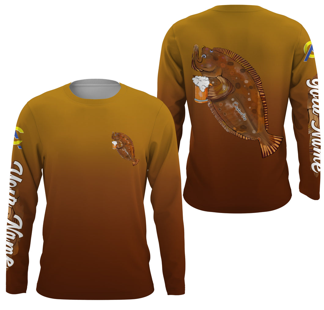 Flounder fishing custom name with funny Flounder drinking beer ChipteeAmz's art UV protection shirts AT015