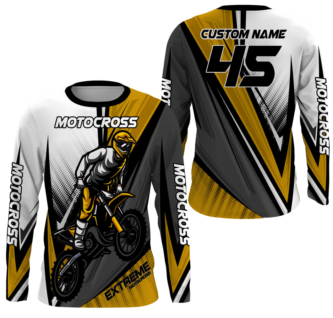 Personalized Motocross Jersey UPF 30+, Dirt Bike Motorcycle Off-Road Racing Long Sleeves - Yellow| NMS269