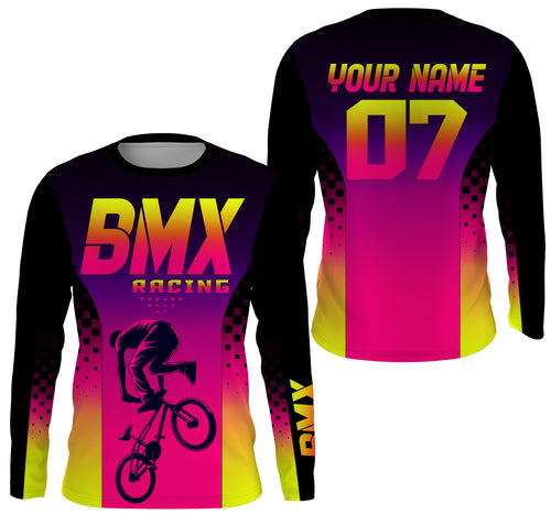 Personalized Pink BMX jersey adult kid bike shirts UPF30+ Freestyle cycling bicycle motocross gear| SLC43