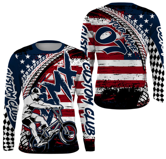 Personalized American adult kid BMX jersey UPF30+ Patriotic cycling shirt stunt riding racewear| SLC13