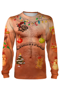 Hairy chest ugly Christmas full printing shirt, long sleeves, sweater, hoodie