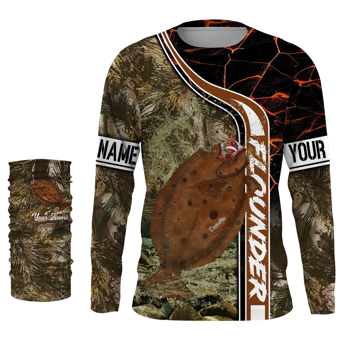 Flounder fishing custom name with ChipteeAmz's art UV protection shirts AT020