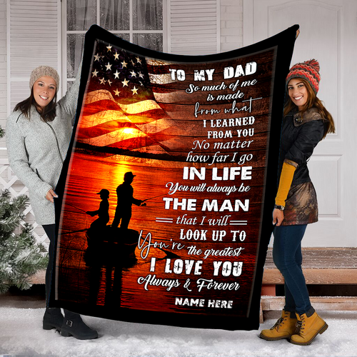 Custom Fishing Blanket To my Dad, gifts ideas for father's day, Father and son fishing partners for life American flag blanket NQSD203