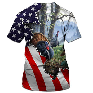 Wild Turkey Hunting Camo 3D All Over Print Shirt American Flag Plus Size NQS100 PQB