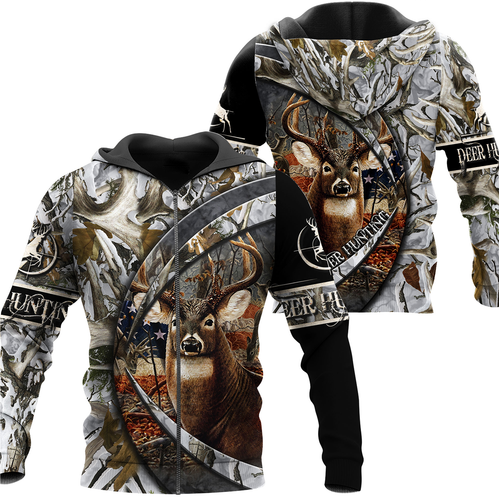 Deer hunting clothes mens womens camo American flag 3D all over printed t-shirt, hoodie, zip up NQS87