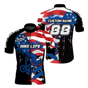 Custom American BMX cycling jersey Cycle gear with 3 pockets Anti-UV Patriotic BMX life shirt| SLC74
