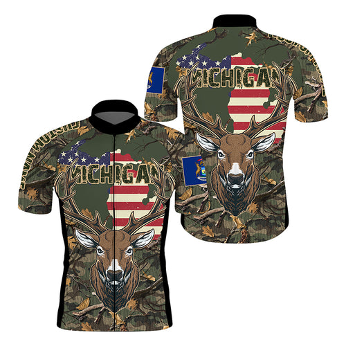 Michigan Cycling jersey men women with 3 pockets Custom name UPF50+ camouflage deer bike shirts| SLC208