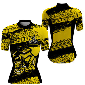 Custom Women cycling jersey Yellow biking tops UPF50+ cycle gear with pockets Breathable bike shirt| SLC61