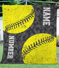 Load image into Gallery viewer, Personalized name and number softball camo fleece blanket