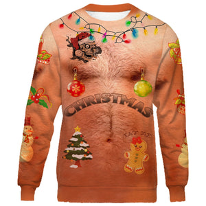 Hairy chest ugly Christmas full printing shirt, long sleeves, sweater, hoodie