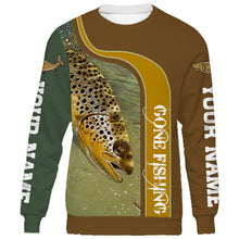 Load image into Gallery viewer, Personalized name brown trout gone fishing full printing shirt and hoodie - TATS46