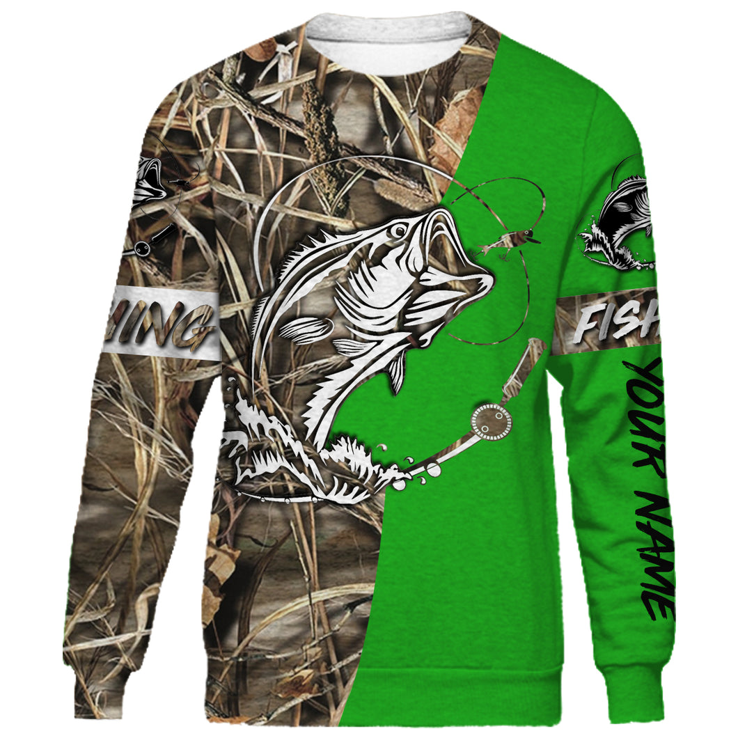 Bass Customized Name fishing tattoo green camo all-over print shirts - FSA35