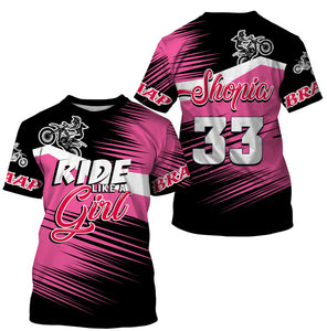 Ride Like A Girl Motocross Jersey Personalized UPF30+ Pink Dirt Bike Riding Shirt Women Girls NMS528