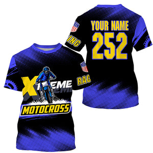 Men women kid Motocross jersey UPF30+ blue extreme personalized MX riding shirt biker off-road PDT242