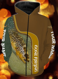 Personalized name brown trout gone fishing full printing shirt and hoodie - TATS46