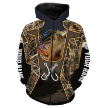 Load image into Gallery viewer, Personalized Fish on bass fishing 3D full printing Long sleeve, Hoodie, Zip up hoodie - PQB21