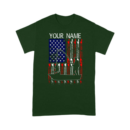American flag fisherman kayak fishing custom name US fishing rod D05 NQS1244- Standard T-shirt