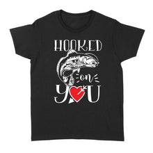 Load image into Gallery viewer, Fishing valentine day gift for husband hooked on you t-shirt - FSD1328D08