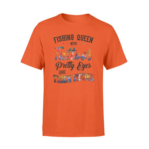 Beautiful Fishing queen T-shirt design - "Fishing queen with tattoos, pretty eyes and thick thighs" - great birthday, Christmas gift ideas for fisherwomen - SPH47