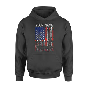 American flag fisherman kayak fishing custom name US fishing rod D05 NQS1244 - Standard Hoodie