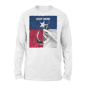 Custom Texas Flag Texas Fishing 3D Fish Hook Long sleeve shirts Personalized Fishing Gifts FFS - IPHW411