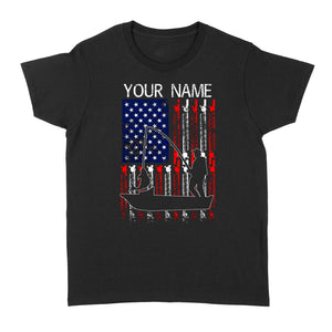 American flag fisherman kayak fishing custom name US fishing rod D05 NQS1244 - Standard Women's T-shirt