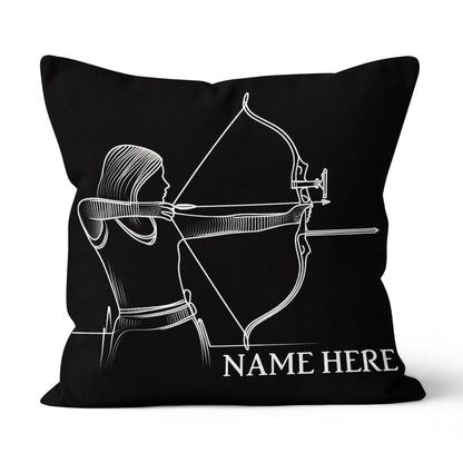 Customized Women Archer Line Drawing Black Pillow, Archery Pillow Gifts TDM0855