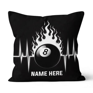 Funny Heartbeat Pulse 8 Ball Flame Custom Black Pillow, Billiard Pillows TDM0892