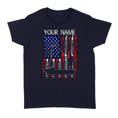 American flag fisherman kayak fishing custom name US fishing rod D05 NQS1244 - Standard Women's T-shirt