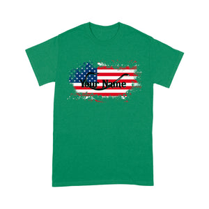 Custom name American Flag Fish Hook fishing T-shirt, personalized fishing apparel gift for Fishing lovers- NQS1198