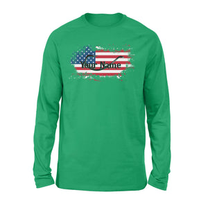 Custom name American Flag Fish Hook fishing Long Sleeve, personalized fishing apparel gift for Fishing lovers- NQS1198