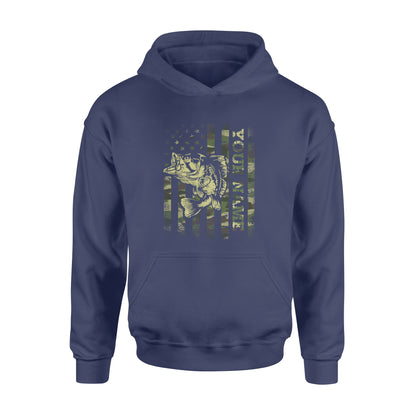 Largemouth bass fishing American flag green camo custom name fishing shirts D05 NQS1428  - Standard Hoodie