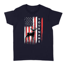 Load image into Gallery viewer, American flag deer hunting custom name shirt, personalized deer hunting apparel Women&#39;s T-shirt- NQS1206