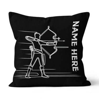 Personalized Men Archer Line Drawing Black Pillow, Archery Pillow Gifts TDM0858