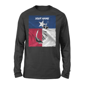 Custom Texas Flag Texas Fishing 3D Fish Hook Long sleeve shirts Personalized Fishing Gifts FFS - IPHW411