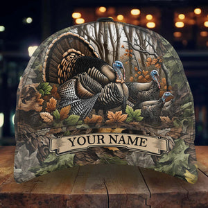 Wild Turkey Hunting Hat Camouflage Custom Name Snapback Baseball Cap, Hunting Gifts FSD4433