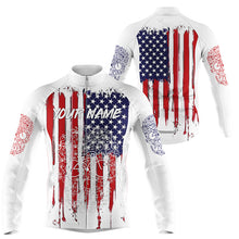 Load image into Gallery viewer, Mens American flag cycling jersey with 3 pockets UPF50+ USA bike shirt full zip BMX MTB racewear| SLC184