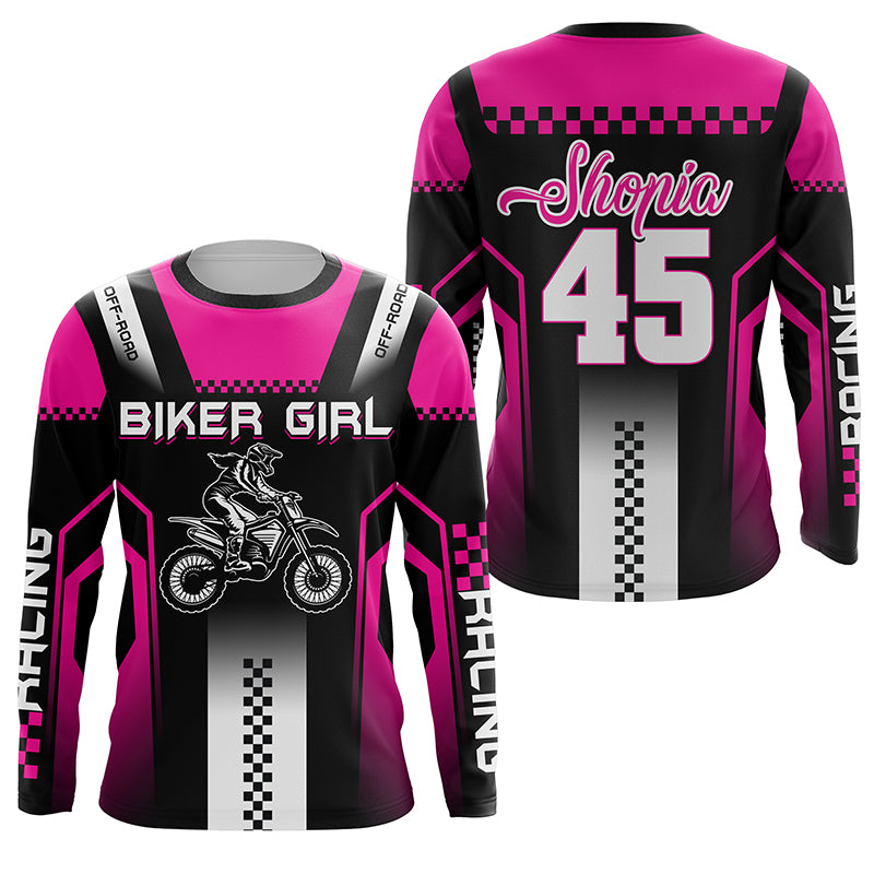 Extreme pink Motocross jersey girl UPF30+ motorcycle off-road kid adult custom MX long sleeves PDT257