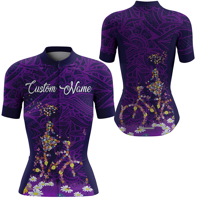 Purple cycling jersey women with pockets Full zip cycle gear UPF50+ bike shirt Women bicycle tops| SLC186