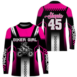 Extreme pink Motocross jersey girl UPF30+ motorcycle off-road kid adult custom MX long sleeves PDT257